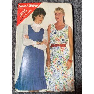 See & Sew Butterick 3886 Sewing Pattern Size B (12-14-16) Women's Dresses - uncu